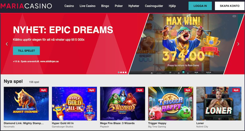Maria Casino: Hämta 100 Free Spins utan omsättningskrav